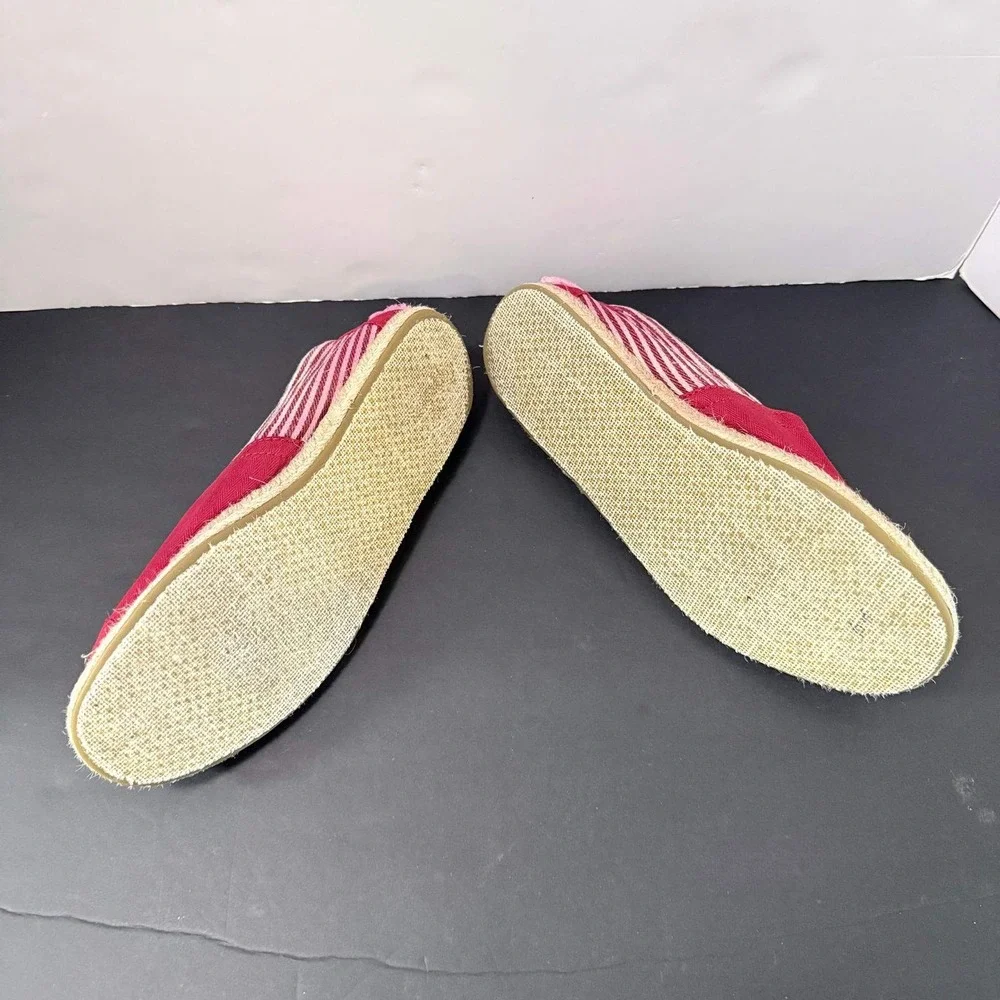 TOMS Red Herringbone Canvas Espadrille Alpargata Flats Striped Heel Womens 7.5